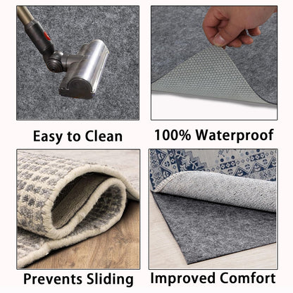 Yxzhyaba 100% Waterproof Rug Pad, 6x9 ft Extra Large Area Rug Non-Slip Carpet Pad, Non-Slip Rug Pads for All Floors and Finishes, Felt Pad for Hardwood Floors, Keeps Carpets in Place Soft and Safe