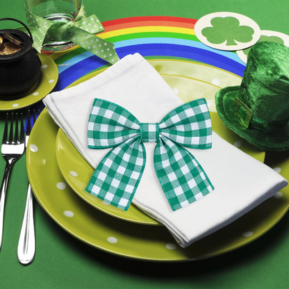 letsinstyle 2 Rolls 12 Yards Buffalo Plaid Wired Edge Ribbons, 2.5" Buffalo Check Wired Edge Ribbon, Green and White Checkered Burlap Ribbons for Wedding Party DIY Decoration Wreaths Bow