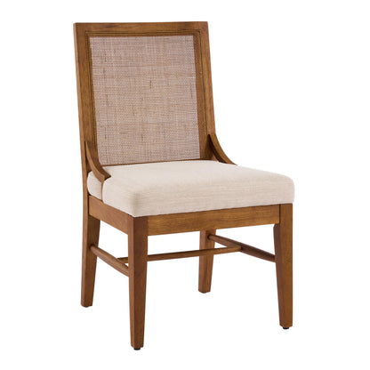 Christopher Knight Home Relinga French Country Upholstered Dining Chairs Set of 2, Wooden Dining Room Armless Chair with Cane Backrest, High Back Kitchen Side Chair, Beige+Walnut