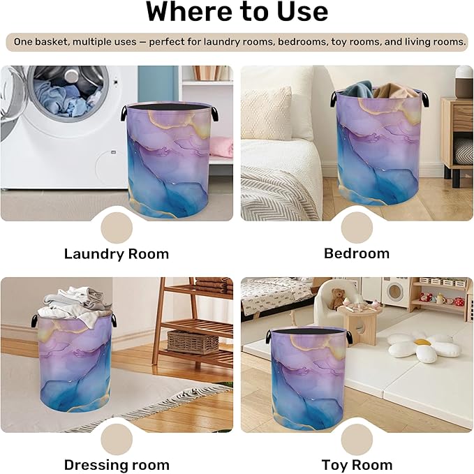 Blue Pink Marble Laundry Basket