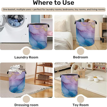 Blue Pink Marble Laundry Basket