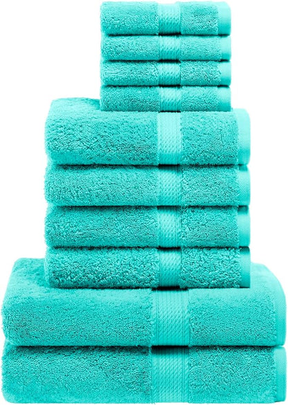 SUPERIOR Egyptian Cotton Pile 10 Piece Towel Set, Includes 2 Bath, 4 Hand