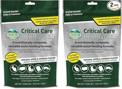 Oxbow Critical Care Herbivore Assist Feeding Formula for Rabbits & Guinea Pigs, High Fiber Timothy Hay Recovery Food, Natural Apple Banana Flavor, Vet Recommended Emergency Nutrition, 454g 2 Pack
