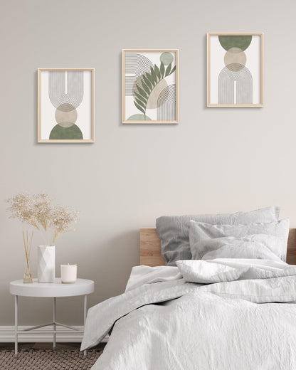 HesenDot Boho Sage Green Framed Wall Art, 12x16in High Framed Design Canvas Prints Wall Decor,Minimalist Abstract Green Poster Home Decoration for Living Room Bedrrom Gallery Office,Set of 3