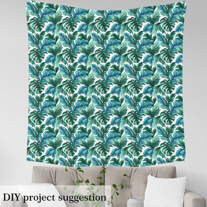 Blue Green Palm Leaves Fabric by The Yard Botanical Jungle Leaves No Stretch Sewing Fabrics Natural Tropical Plants Leaf Soft Flannel Polyester Fabric for Home DIY Projects 1 Yard Pre-Cut,36"x59"