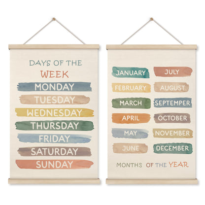 HRQKO Boho Week Month Decor Poster Hanger Frame Set of 2, Educational Posters, Preschool Wall Art with Wooden Frames, Boho Classroom Wall Hanging Banner Decor for Toddlers Room Playroom, 16x24 inch
