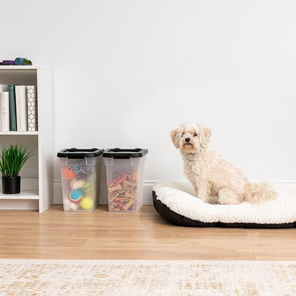 IRIS USA Airtight Dog Food Storage Container, Up to 10 lbs Each, 2 Pack, for Dog Cat Bird and Other Pet Food Storage Bin, Keep Fresh, Translucent Body, BPA Free, Clear/Black