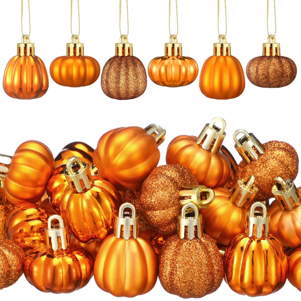 60 Pcs Fall Pumpkin Hanging Ornaments Fall Mini Pumpkin Ball Ornaments Thanksgiving Tree Hanging Decorations for Autumn Thanksgiving Harvest Small Tree Home Decor, 6 Styles