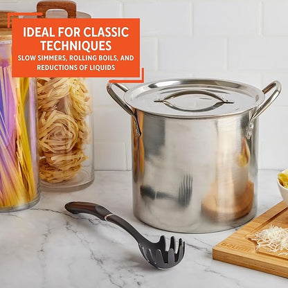 IMUSA 16 Quart Stainless Steel Stock Pot with Lid - Large Cooking Pot for Soups, Stews, Pasta, Seafood Boiling and Family Meals - Riveted Handles for Easy Transport