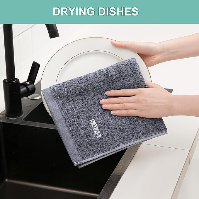 SALAS Kitchen Dish Towels, Bulk Cotton Kitchen Hand Towels, 390 GMS Plaid Dish