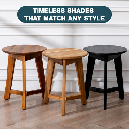VICTORY RELAX Round Side Table – Solid Acacia Wood End Table for Living Room or Bedroom – Natural Wood Finish, Compact Nightstand or Accent Table for Sofas & Beds (13x16x13 Inches)