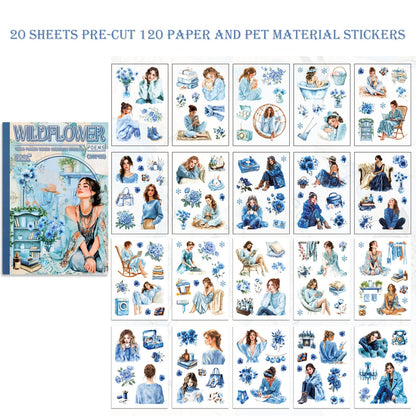 Auguro 4 Book for Girls Scrapbooking Stickers Pre-Cut 480 washi Stickers PET People Sticker Books for journaling Scrapbook Supplies Transparent Sticker for journaling