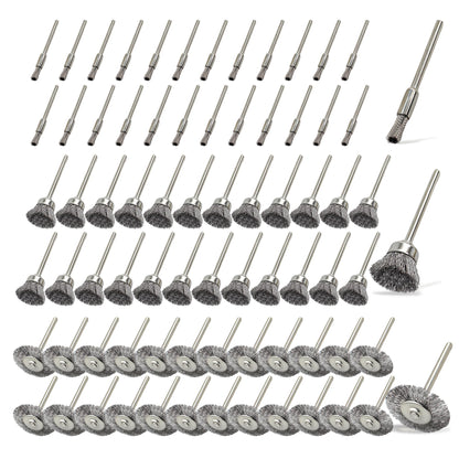 75PC Wire Brushes for Drill Set Steel Wire Wheels Pen Brush Bowl-shape Brushes for Rotary Tools Rust Paint Removal Grinding Sanding Polishing 1/8" handle