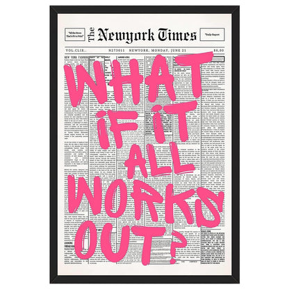 Balsuka Black Framed Trendy Newspaper Canvas Wall Decor Pink What If All Works Out Positive Affirmation Quote Wall Art Motivational Poster Print Painting for Bedroom Living Room Office 8x12inch