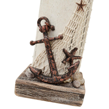 E-view Wooden Lighthouse Nautical Tabletop Figurine Beach Themed Ornaments with Starfish - Lighted Tower Light Wood Home Décor Party Decoration