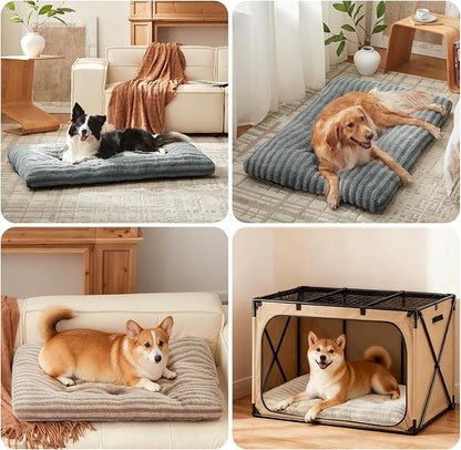 FURTIME Washable XL Dog Bed for Extra Large Dogs, Deluxe Dog Crate Beds Comfy Fluffy Kennel Pad Anti-Slip Pet Sleeping Mat, Machine Washable Dogs Pillow, 40"x27"x3.5", Gray