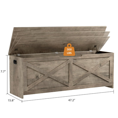 GarveeHome 47.2 in Storage Chest, Wooden Storage Bench with Safety Hinges, Easy Assembly, Large Shoe Bench for Entryway, Living Room, Bedroom