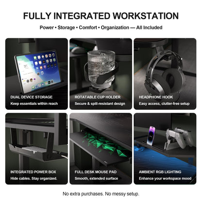 JWX 72" Height Adjustable Gaming Desk, 3-Zone Creator Workstation with Acrylic RGB Lighting, Keyboard Tray & Full Desk Mouse Pad, Dual Motor Sit Stand Desk for Streaming, Studio & Home Office