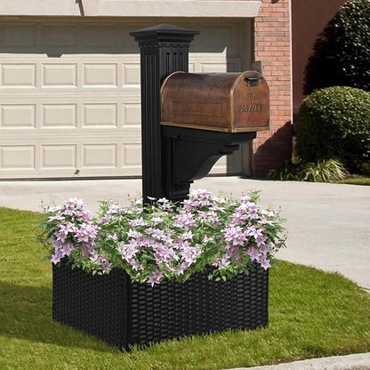 SUNNYPARK Mailbox Post Wrap Planter Box 24x24x12inch | Handmade All-Weather PE Rattan, Easy Assembly, Fits for 4x4 6x6 Posts, Flower Planter Box Decorative for Mailbox Post Outside