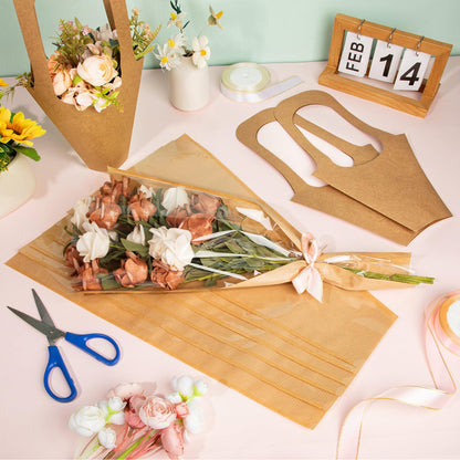 GCTWFYK 54 Pcs Flower Bags for Bouquets, Flower Wrapping Paper Bouquet, Clear Kraft Paper Floral Packing Sleeves for Bridal Shower Wedding Birthday Graduation Anniversary Supplies Mother's Day Gift
