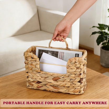 VANEME Hanging Magazine Basket, Woven Wall Magazine Holder Organizer with Handle for Mail, Files, Books - Water Hyacinth Farmhouse Storage Rack for Bathroom, Kitchen, Office