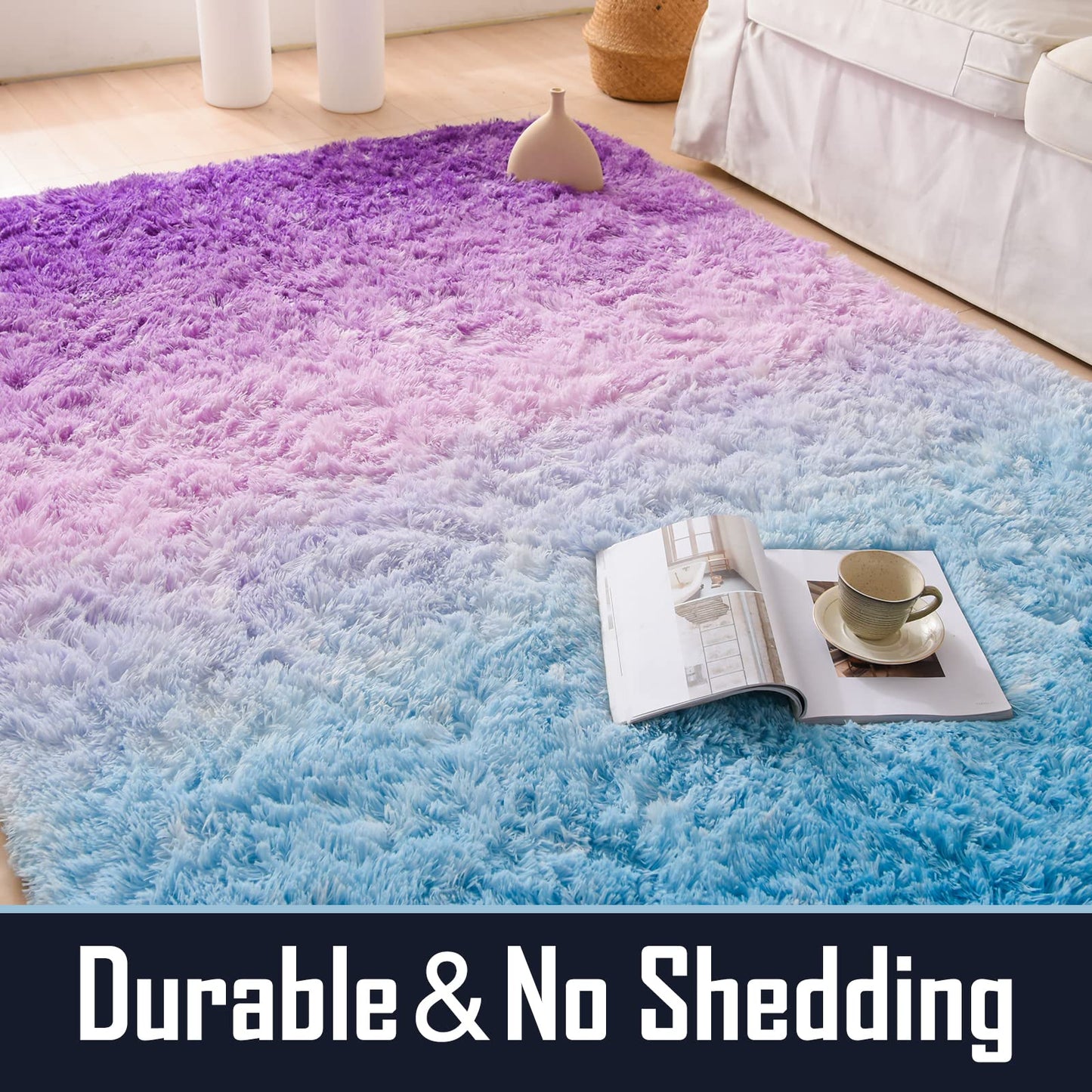 A Nice Night Shaggy Fluffy Faux Fur Area Rug, BluePurple Tie Dye Star Glitter Printed,Soft, Luxurious Carpet Rugs for Nursery Rug, Bedroom, Living Room,5'x7'