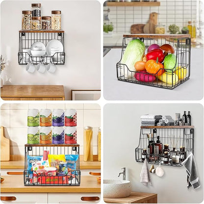 Livabber Fruit Basket for Kitchen, Metal Fruit Vegetable Storage Bin