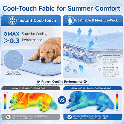 PatiencET Dog Cooling Mat, 22 x 28 in No-Gel Cooling Pad for Small Dogs, Puppies and Cats, Cool Touch Nylon Pet Mat, Washable Summer Dog Mat for Crate, Floor, Sofa, Car, Blue