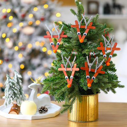 Soulchen 48 Sets Christmas Reindeer Ornaments Crafts Kits DIY Craft Sticks for Kids Make Your Own Reindeer Christmas Hanging Tree Wooden Ornaments Art for Holiday Activities Xmas Decoration