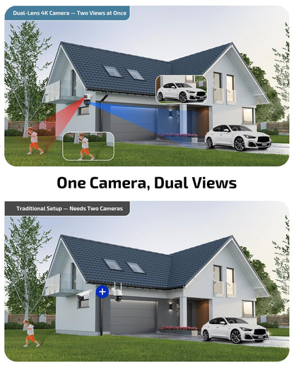 《Dual Lens & Auto Tracking》4K PoE Security Camera System Outdoor, PTZ Video Surveillance Cameras Systems with Color Night Vision, Surveillance DVR Kits