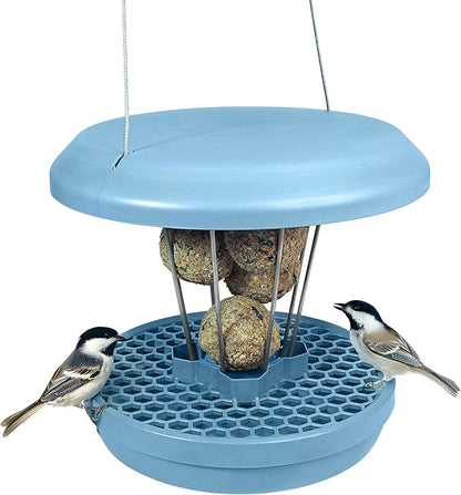 SWISSINNO Bird Feeders - No Mess Fat Ball/Suet Feeder for Outdoors Hanging - Smart Birds Lucerne Spill Proof Wild Cardinal Bird Feeder with Integrated Seed Catcher Tray - Light Blue