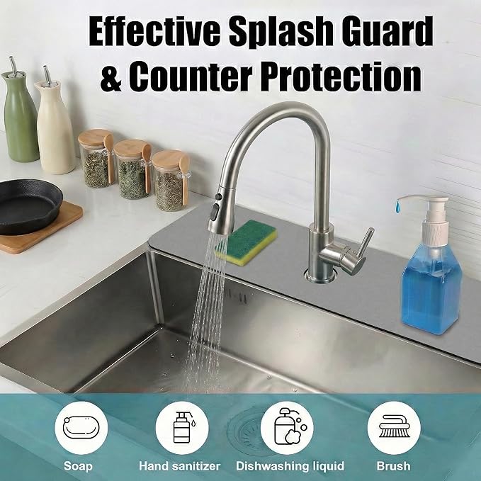 Customizable Kitchen Sink Faucet Mat: 30" Lx5.5 W Splash Guard, Pre-Cut Center