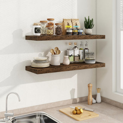 Fun Memories 36 Inch Long Floating Shelves for Wall, 9.3 Inch Deep Floating Shelf, 2 Packs Long Shelves for Bathroom, Living Room, Bedroom, Wall Mounted Storage Shelf for Books Decor, Rustic Brown