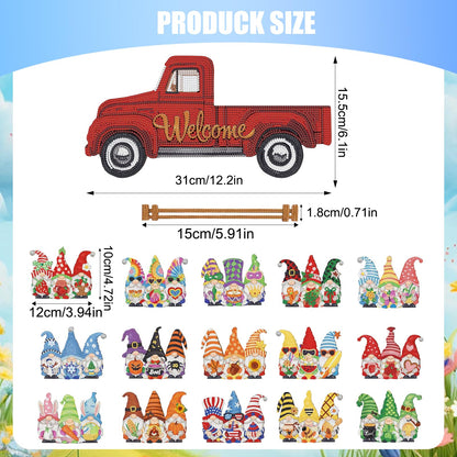 APCGSM 16PCS Interchangeable Diamond Painting Welcome Sign for Front Door Holiday Gnome Decor Red Truck Hanging Sign Diamond Art Painting Kits for Adults Interchangeable Seasonal Decor for Home Wall