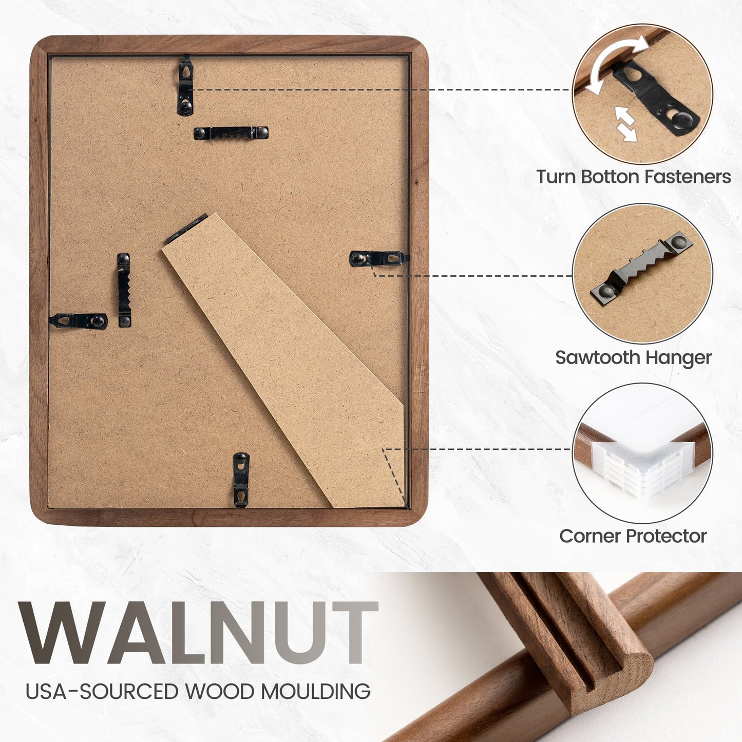 FLYJOE 8x10 Picture Frame Set of 2, Natural Solid Walnut Wood Photo Frame with Tempered Glass, Handcrafted Rounded Corner 8 x 10 Wooden Frame Matted to 5x7 Photo, Wall or Tabletop Display