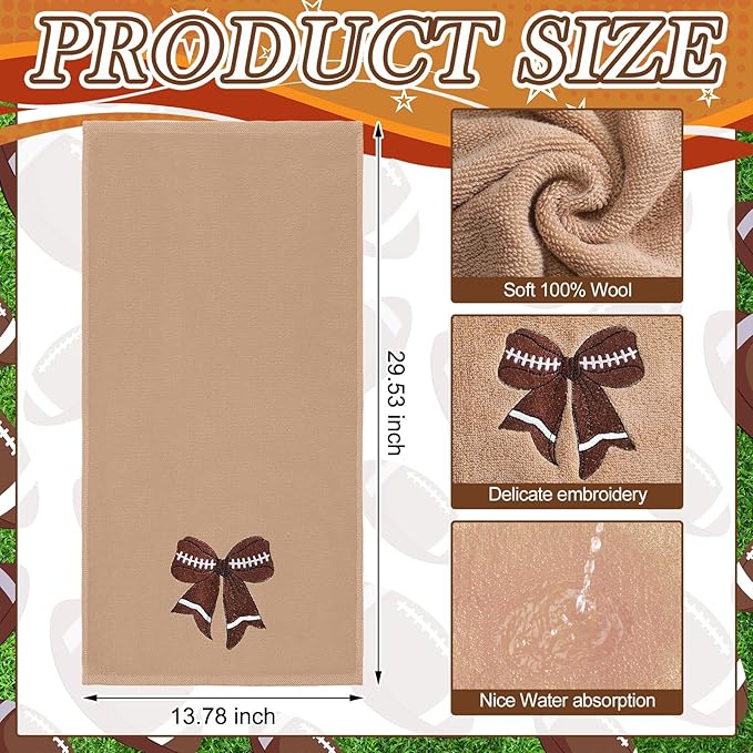 3 Pcs Football Hand Towels for Bathroom Bow Embroidered Bathroom Towels