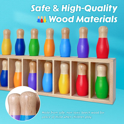 pamexin Family Games for Kids, Wooden Bowling Color Matching Game with 7 Bright Pins and Storage Bag, Family Board Games Party Birthday Gift, Fun Party Game for Boys Girls