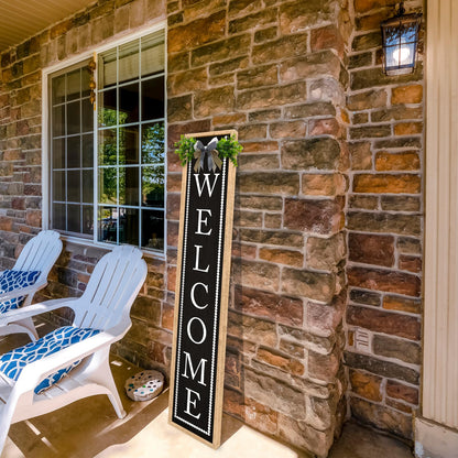 Aurapeak Welcome Sign for Front Porch Door Standing, Outdoor Large Wooden Home Rustic Farmhouse Yard Vertical Hanging Modern Entryway Plaques Outside Decorations (45"X9" Wood Black)