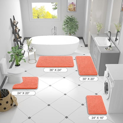 OLANLY Bathroom Runner Rugs 59x24, Extra Soft Absorbent Chenille Bath Rugs, Rubber Backing Quick Dry, Machine Washable Long Bath Mats for Bathroom Floor, Tub and Shower, Home Decor Accessories, Coral