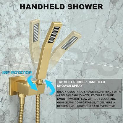 Brushed Gold Shower System with 10-Inch Rain Showerhead and Handheld