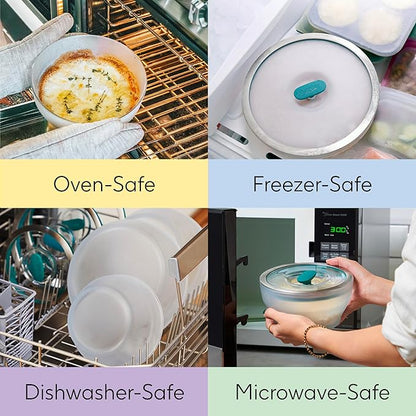 Anyday 4-Pc Microwave Cookware & Glass Food Storage Set with Glass Lids | Medium Plastic-Free Containers | Stackable Steamer with Vented Lid for Microwave-Safe Reheating & Steaming Vegetables, Rice