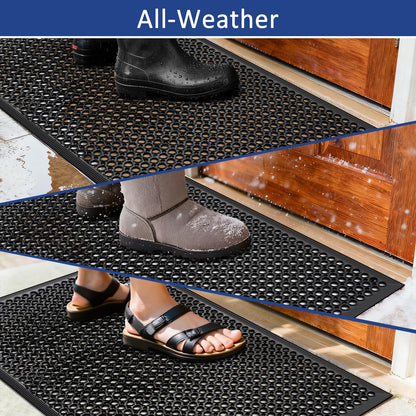 Anti Fatigue Outdoor Rubber Floor Mat 2 Pack Commercial Restaurant Kitchen Mats for Floors Non-Slip Bar Floor Mats Rubber Door mat Drainage Mats Utility Garage Use 36" x 60" Black