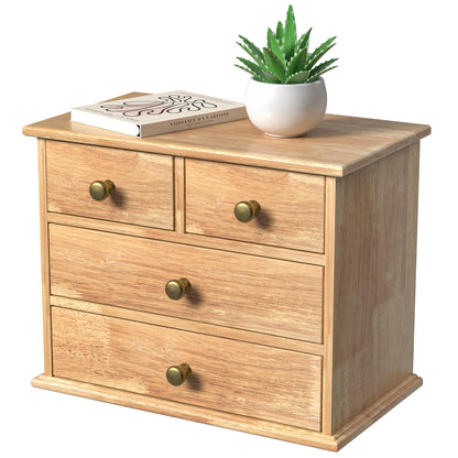 Oak Desk Organizer with Drawers, Wooden Desktop Storage Box with Metal Handles & Non-Slip Silicone Pads, 4 Drawer Tabletop Organizer for Office, Bedroom, Bathroom, Vanity, Makeup – Light Burnt Brown