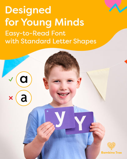 THE BAMBINO TREE Alphabet Flash Cards - Thick ABC Flash Cards for Kids Ages 3-6 - Lowercase & Uppercase Letter Recognition Learning Game