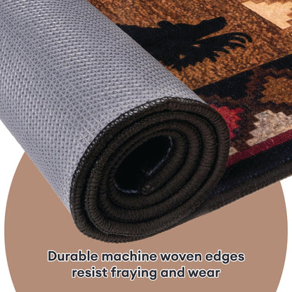 Bear Decor Rustic Throw Area Rugs Moose, 3x5, 4x6, 5x8, 6x9 Ft, Cabin & Living Room
