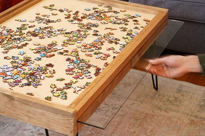 Rustic Puzzle Coffee Table with Removable Glass top - Includes 2 Hidden Drawers - 24x36. 100% Made in the USA