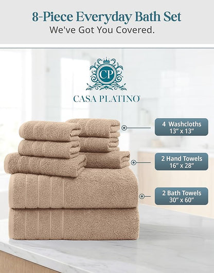 Casa Platino 100% Luxury Cotton Bathroom Towel Set 8 Pcs