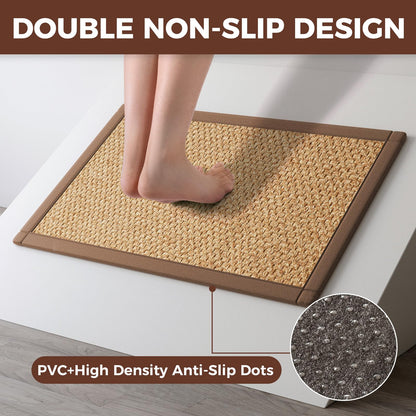 YDKGL Anti Fatigue Kitchen Rugs Mat Non Slip Washable, 0.4" Thick Soft Cushioned Absorbent Kitchen Mats for Floor, Jute-Like Woven Laundry Standing Mats Sink Mat, Easy Clean Care, Brown 17"x30"