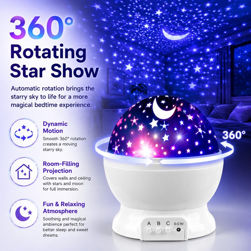 MOKOQI Star Projector Night Lights for Kids, Birthday Gifts for 3 4 5 Year Old Girls and Boys, Projection Lamp for Kids Bedroom Ceiling, Stars and Moon for Child Asleep Peacefully (White)