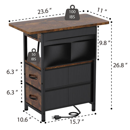 Yenlure Small Side Table with Charging Station, Narrow Nightstand Bedside Tables with Storage Pocket for Living Room Bedroom, Sofa End Table with USB Ports and Power Outlets for Small Spaces